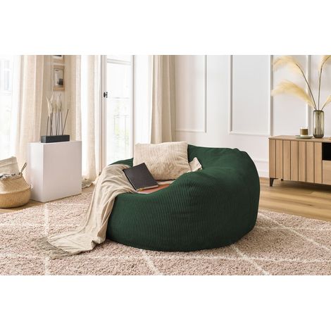 BOBOCHIC - Pouf ultra moelleux VOLTAIRE velours côtelé Vert (1/5)