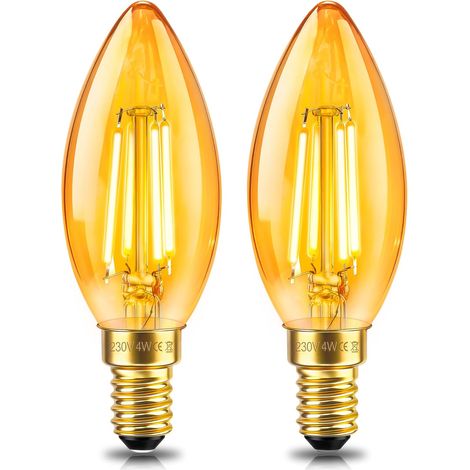 Ampoule E14 LED Filament Bougie Vintage 4W, Equivalent 40W Lampe, Verre Ambré Blanc Chaud 2200K, C35 Bougie Filament Rétro, 400LM, AC 220V, Non-Dimmable, Décorative pour Restaurant Café Bar, Lot de 2 (1/5)