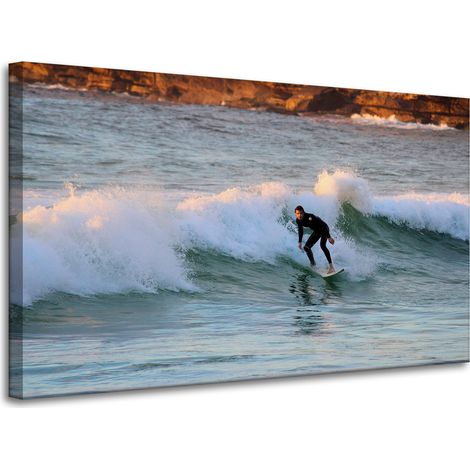 Stampa su tela "Surfisti su un'onda" 100x60 cm