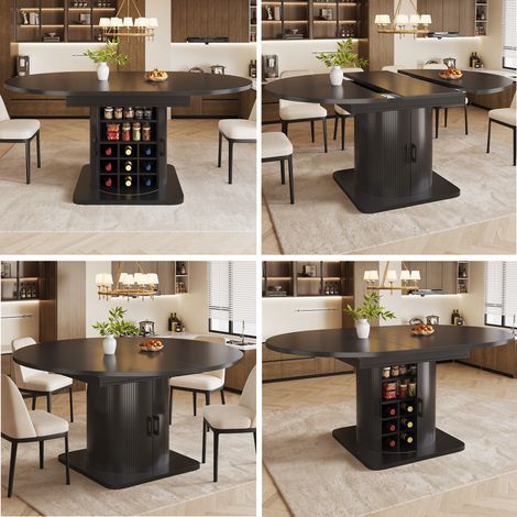 Tavolo da pranzo allungabile con spazio di archiviazione, tavolo multifunzionale con ripiani estraibili, tavolo da cucina salvaspazio per piccoli ambienti e sale da pranzo, piano in MDF, nero (1/5)