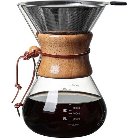 Cafetière - Gourde en verre - Avec filtre - Réutilisable - Kit pour cafetière à infusion lente - Matériau : verre - 800 ml
