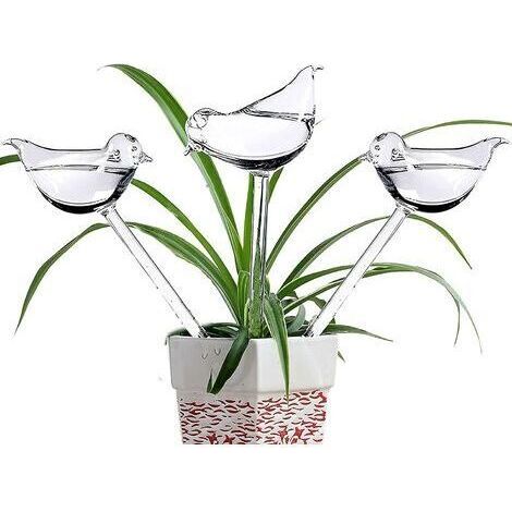 Lot de 3 globes d'arrosage en verre avec pointes d'auto-arrosage en forme d'oiseau pour plantes, intérieur et extérieur (1/4)