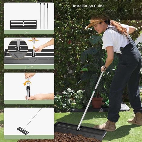 Râteau de nivellement pelouse robuste en acier inoxydable, outil sable détachable pour jardin (1/5)