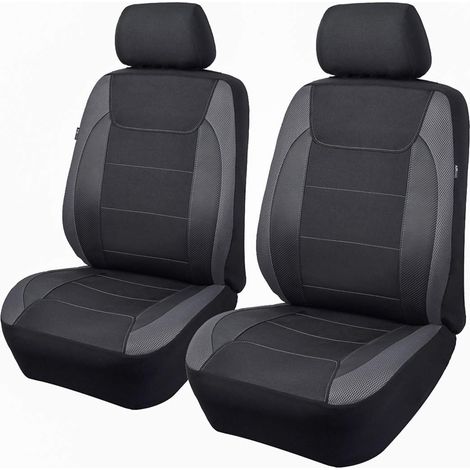 Lot de 2 Housses de siège Avant de Voiture en Fibre de Carbone en Similicuir et Maille(Gris) (1/5)