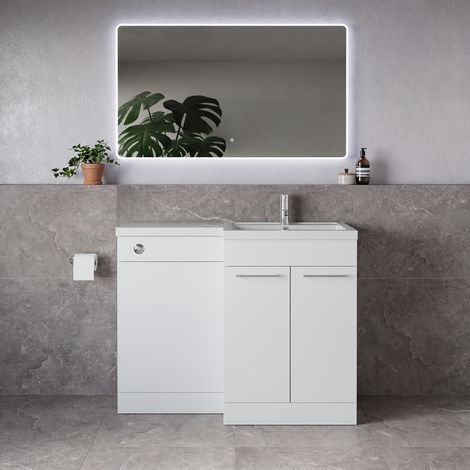 Napoli 390 Gloss White 1100mm 2 Door Vanity Unit Toilet Suite with Square Right Hand Lucia Basin - 1100mm - Chrome 160mm HandleWithout Kingston Toilet Pan