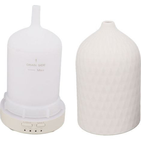 Rhomboidförmiger Keramik-Diffusor für ätherische Öle, Ultraschall-Luftbefeuchter mit Kaltvernebelung und 7 LED-Leuchten für Zuhause, 110–240 V, weiß, EU-Stecker (1/5)