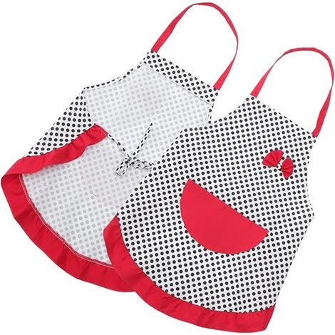 Conjunto de 2 delantales de cocina para mujer con bolsillo, lazo de puntos, sin mangas, para colgar al cuello. (1/4)
