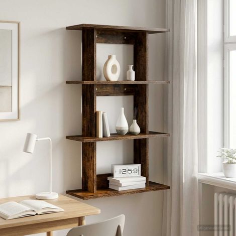 Étagère murale en bois d’ingénierie chêne fumé, 56 x 20 x 90 cm, rangement intérieur - PANGIVO (1/5)