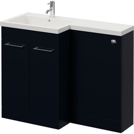 Napoli 460 Deep Blue 1100mm 2 Door Vanity Unit Toilet Suite with Left Hand Square Lucia Basin - 1100mm - Chrome 160mm HandleWithout Kingston Toilet Pan