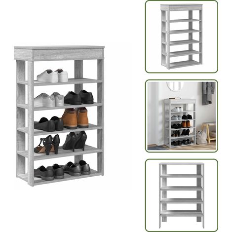 Schuhregal Grau Sonoma 60x30x98 cm Holzwerkstoff - Schuhregal - Schuhregale - Schuhschrank - Schuhe Aufbewahrung