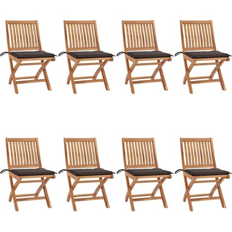 Teenpull – Klappbare Gartenstühle mit Kissen 8 Stk. Massivholz Teak (1/5)
