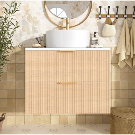 meuble rangement mural 60 cm salle bain MDF naturel OKMYHOME (1/5)