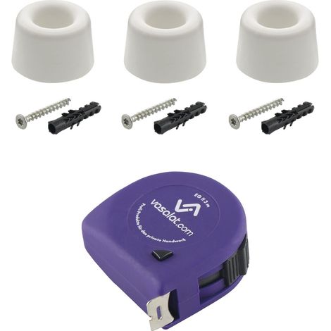 vasalat Kunststoffstopper Boden & Wand 2in1 zum Schrauben ø 40mm, Höhe 25mm - Türstopper + Montagezubehör, Kunststoff weiß - 3 Stück (1/5)