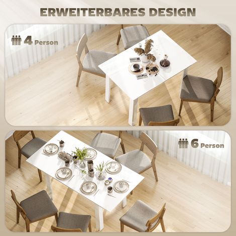 Ausziehbarer Esstisch, 120-160 x 70 cm, verstellbarer Küchentisch für 4-6 Personen, MDF, hochglänzend weiß. (1/5)
