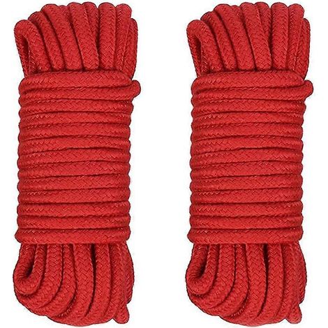 Lot de 2 cordes en coton rouge, 8 mm, résistantes et souples, pour le camping, le jardinage, la navigation et le bricolage, 10 m / 33 pi (1/5)
