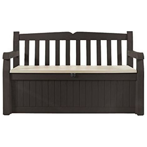 Keter – Banc de jardin en résine marron – Coffre de rangement 265L – Dimensions 140x60x84cm – Résistant aux UV et intempéries