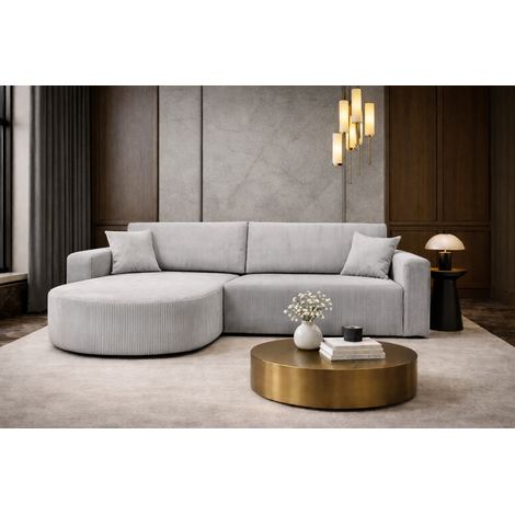 Canapé d’angle XL réversible et convertible BOSS – Velours côtelé blanc avec coffre de rangement