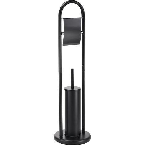 Combiné pour WC 2 en 1 avec Support WC avec récipient intérieur Amovible pour Brosse WC, Modèle Abby, Brosse WC et Dérouleur Papier Toilette, Serviteur WC Non Fixe, Noir (1/5)
