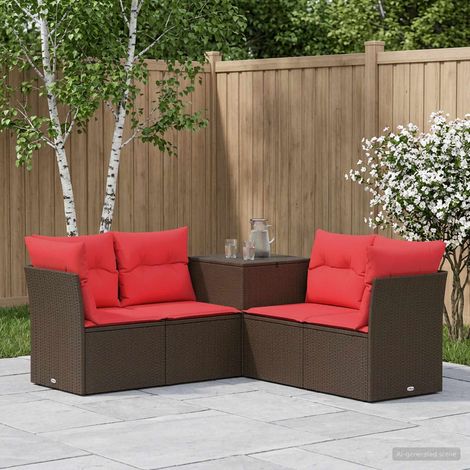 vidaXL Ensemble de Canapés 5 pc Marron et rouge (1/4)