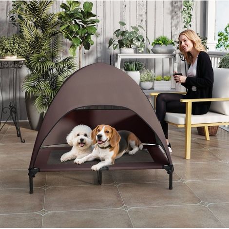Cuccia rialzata per cani da esterno con tetto 106 x 76 x 99 cm, marrone DESVIAE (1/5)