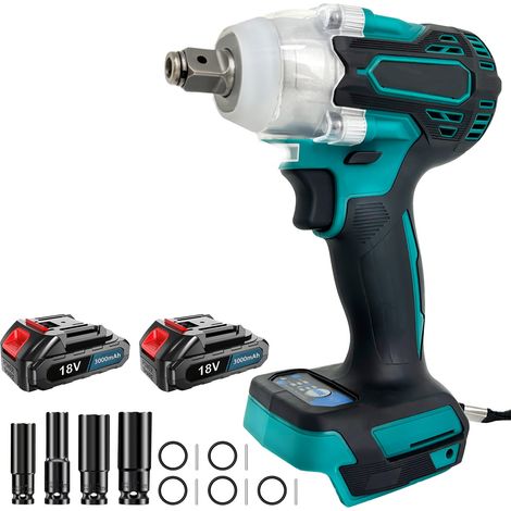 Llave de impacto inalámbrica, llave de impacto eléctrica sin escobillas de 18 V, llave de impacto eléctrica de alto torque de 550 Nm con batería de 3000 mAh, cargador rápido y 4 enchufes, llave de imp (1/5)