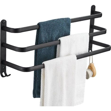(Black, 3 Layers)Stainless Steel Bathroom Towel Rack 43-78CM Retractable Towel Bar Wall Mounted Towel Holder for Bathroom, Kitchen, Toilet, Hotel (Black, 3 Layers) (1/4)