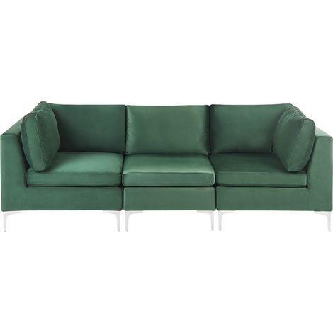 Sofá 3 plazas de terciopelo verde asiento patas metal glamour Evja
