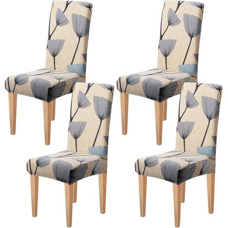 Housse de Salle à Manger à Imprimé Tendance Lot de 4 ou 6 Housse de Chaise Extensible Amovible Couverture de Chaise Lavable Universel pour Bouquet,Décor de Restaurant (Pissenlit, 4PC) (1/5)