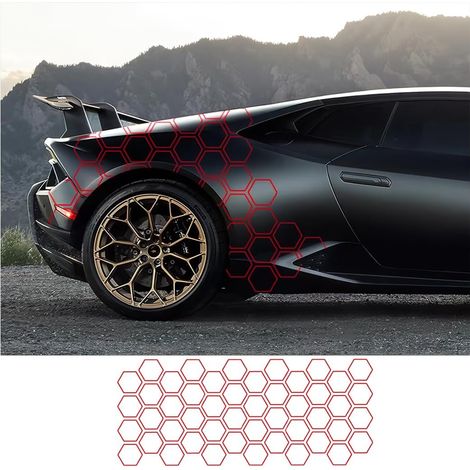 Pegatinas autoadhesivas para la decoración de las puertas laterales del coche - Gráficos hexagonales de vinilo impermeables, universales para coches, SUV y camiones - Rojo (1/5)