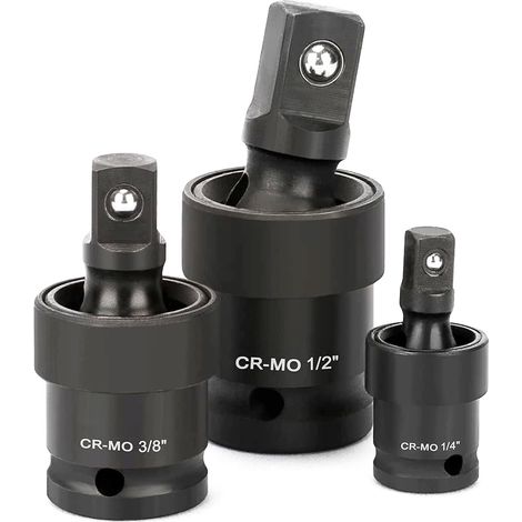 JOMAFA Juego de llaves vasos de impacto articulados Acero Cr-Mo Adaptadores de impacto flexibles de 1/4, 3/8 y 1/2 para pistola de impacto, 3 unidades (1/5)