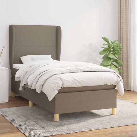 Cama box spring con colchón tela gris taupe 90x200 cm (1/5)