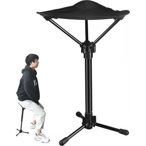 Tragbarer Teleskophocker – Leichter Klappstuhl für Camping und Angeln – Höhenverstellbar, einbeiniges Dreibeingestell – Zusammenklappbar und kompakt (1/5)