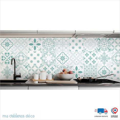 Crédence : Carreaux ciment classique 2 - Couleur Vert pastel - Alu composite - 60 - 120 (1/3)