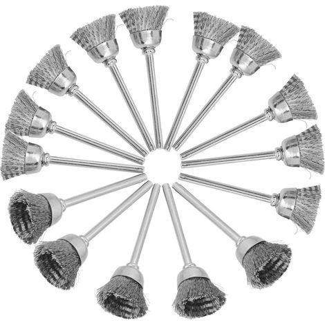 Ortviai Brosse à fil métallique mini pour meuleuse rotative – 15 pièces, tige 3 mm, forme bol (3 × 15 mm), acier résistant (1/5)