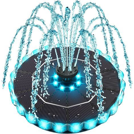 Fontaine solaire pour bain d'oiseaux 3,5 W améliorée (2026) avec anneaux lumineux colorés et batterie 2000 mAh, pompe à eau solaire pour bassin de jardin ou piscine extérieure (1/5)