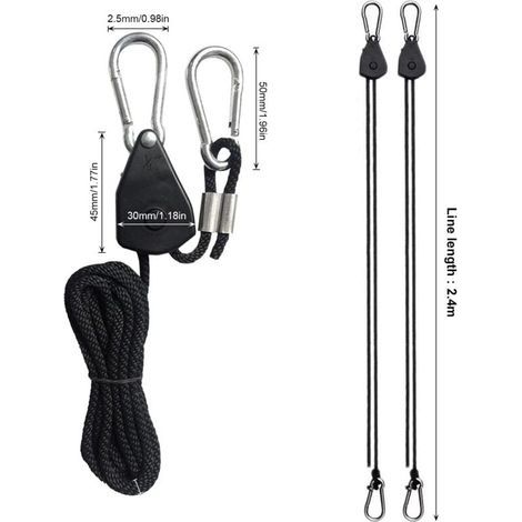 4 Pièces Cordes à Cliquet Réglable avec Crochets 1/8 Tendeur Voile Ombrage Sangle à Cliquet Corde pour Lampe ou Plantes (1/4)
