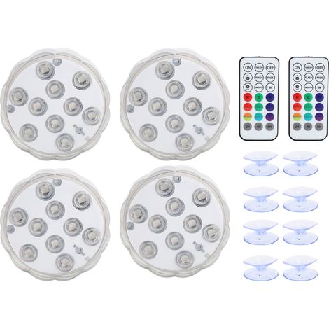 Lot 4 Lampes LED Piscine IP68 16 Couleurs RGB Étanche 21 Touches Télécommande RF Ventouses