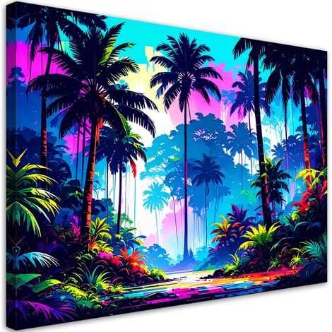 Tableau déco Palmiers Jungle Abstraction colorée 60x40 (1/4)