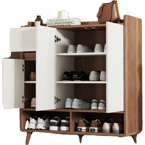 Buffet, diseño multicompartimento, estética moderna, blanco + natural (1/2)