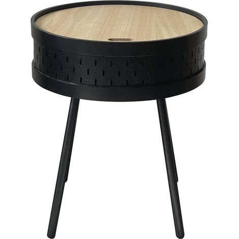 TYA - Table d'Appoint Noire avec Coffre Plateau Effet Bois (1/5)