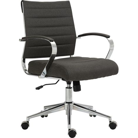 Chaise de bureau sur roulettes design ergonomique en tissu gris foncé et métal chromé 100007045 (1/3)