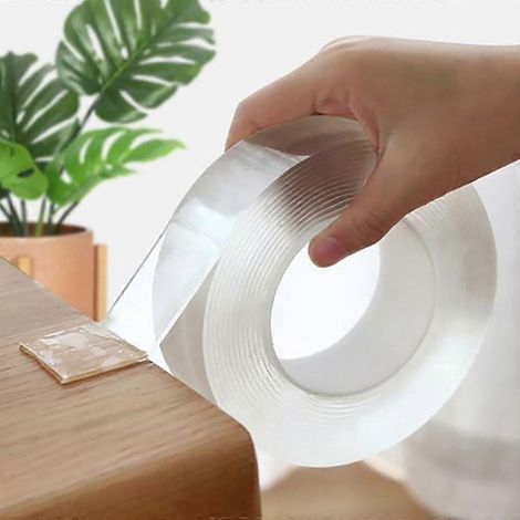 Lot de 3 rouleaux de ruban nano double face, adhésif réutilisable sans trace et transparent, pour cuisine et salle de bain (1/5)