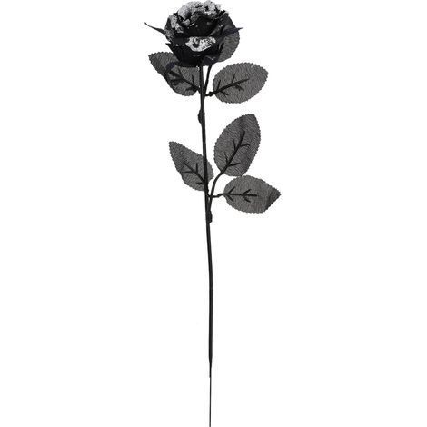 Rose artificielle noire ornée de paillettes – Rose artificielle à tige unique avec finition argentée pailletée (Idéale pour la décoration d'Halloween) 41 cm, 15 g – Rouge foncé (Dimensions de l'emball (1/5)