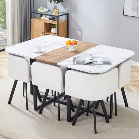 Set tavolo e sedie allungabile 4-6 posti, MDF e metallo, bianco/nero HAVRYA (1/5)
