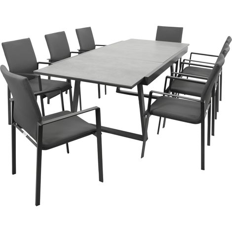 Garnitur REIMS 7-teilig, Alu + Glas + Kunstgewebe dunkelgrau