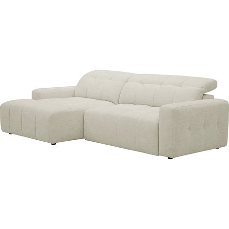 Divano relax angolare a sinistra con sedile scorrevole elettrico in tessuto ciniglia beige CLEMIGA (1/5)