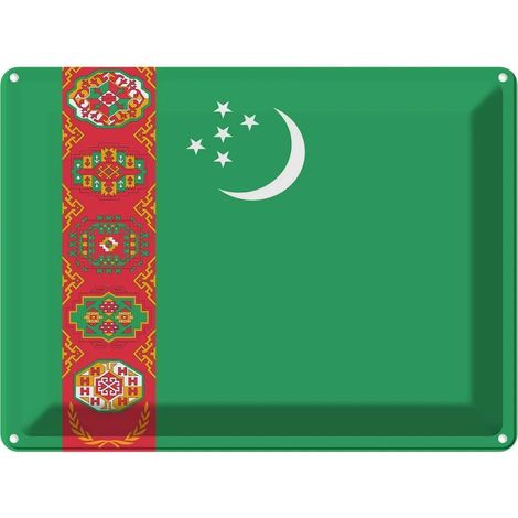 Plaque métallique 30x40 cm Drapeau et armoiries du Turkménistan (1/5)