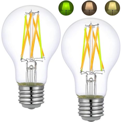 LED-Edison-Glühbirne E26-Sockel, Farbwechsel, 3 Helligkeitsstufen, energiesparend, dekorativ für den Innenbereich, 2er-Pack