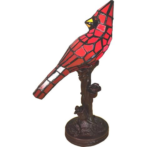 Lampe de table en forme d'oiseau rouge style vitrail en plastique 15 x 12 x 33 cm - PANGIVO (1/2)