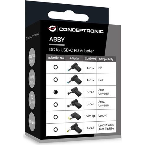 CONCEPTRONIC USB-C PD100W-Acer/Uni.5.5x1.7mm Adap.18-20V sw (ABBY15PC03)
